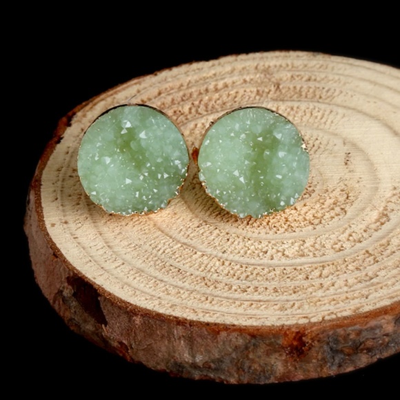 Indie Boho Druzy Jade Green Crystal Quartz Earring - Picture 3 of 8
